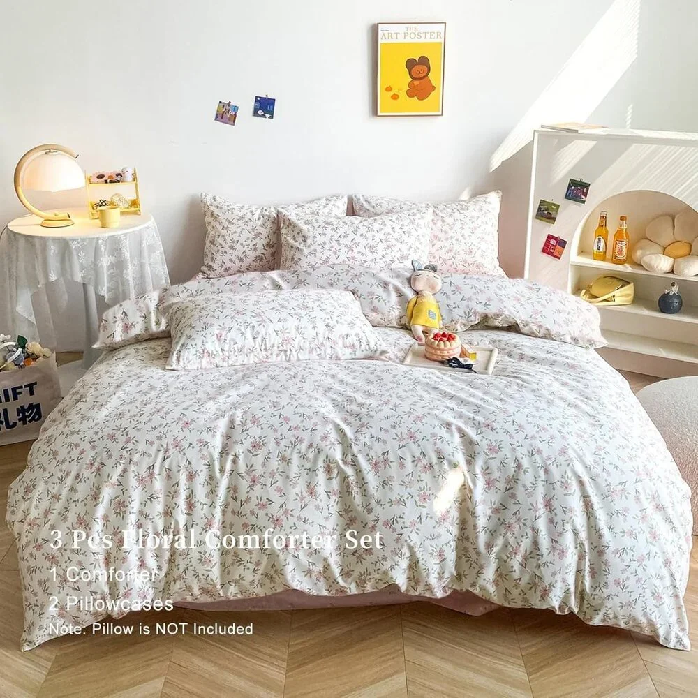Garden Style Pink Floral Comforter Set Full Sz